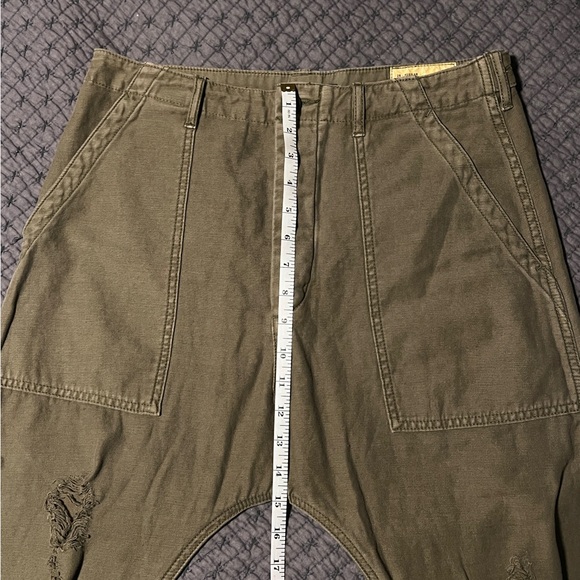 R13 olive army green utility Japanese denim distressed cropped straight leg pant - Picture 11 of 11